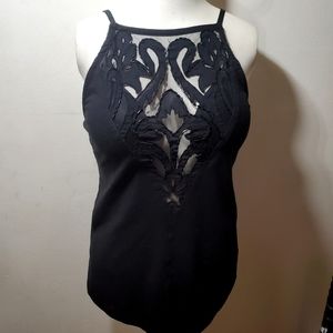 Free People Mesh Beaded Deep V neck Tank Top